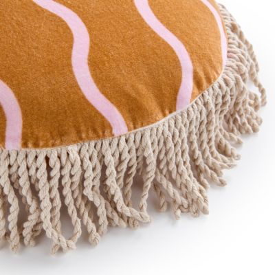 Coussin rond en coton effet velours marron à franges Ø.40 cm Maison Paloma x Castorama