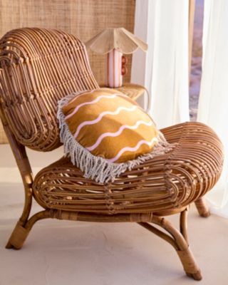 Coussin rond en coton effet velours marron à franges Ø.40 cm Maison Paloma x Castorama