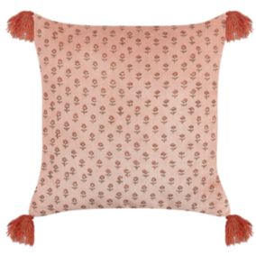 Coussin RUMHORA Velours 45 x 45 cm Rose Motif floral