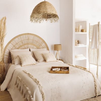 Coussin "Sea View" - motifs brodés - coton recyclé - beige - 40x40 cm - Atmosphera