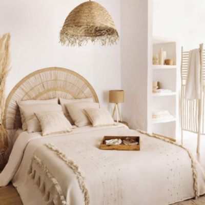 Coussin "Sea View" - motifs brodés - coton recyclé - beige - 40x40 cm - Atmosphera