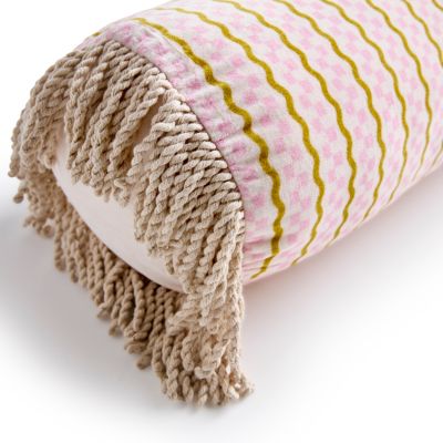 Coussin traversin coton multicolore 50 cm motifs texturés et franges Maison Paloma x Castorama