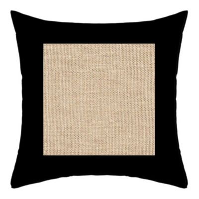 Coussin uni avec empiècement en toile de jute (40x40 cm - Noir)