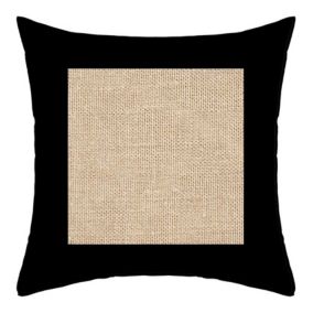Coussin uni avec empiècement en toile de jute (40x40 cm - Noir)