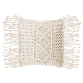 Coussin YORTAN Coton 45 x 40 cm Géométrique Macramé Beige clair