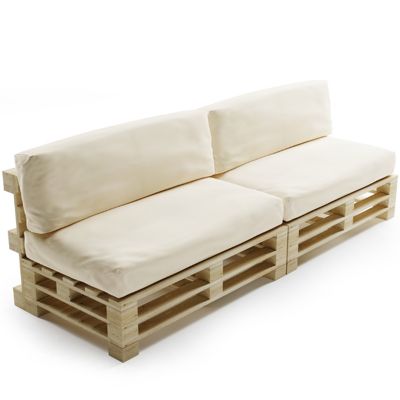 Coussins Palette Déhoussable Imperméable LOT x2 BANANAIR 120x80cm/120x40cm Beige