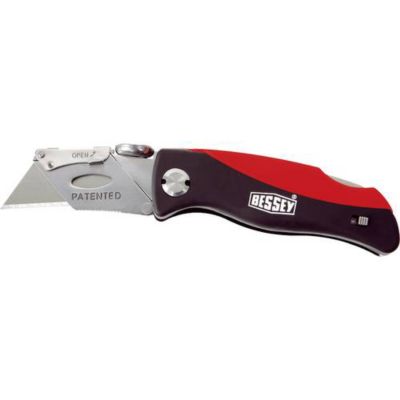 Couteau pliant DBKPH-EU - lame rabattable 28 mm, poignée plastique, compartiment à lames, clip ceinture.