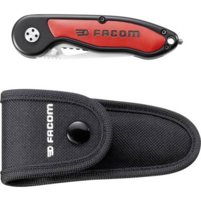 Couteau pliant FACOM 840.FPB lame 77 mm inox semi-dentelée manche bi-matière argent