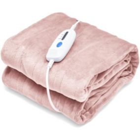 Couverture Chauffante de Télécommande Couverture électrique en Flanelle Température Réglable et Minuteur Rose