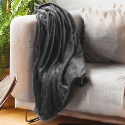 Couverture polaire microvelours 180x220 cm VELVET Gris Acier