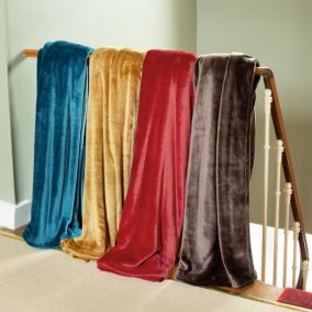 Couverture polaire microvelours 240x260 cm VELVET Jaune Miel