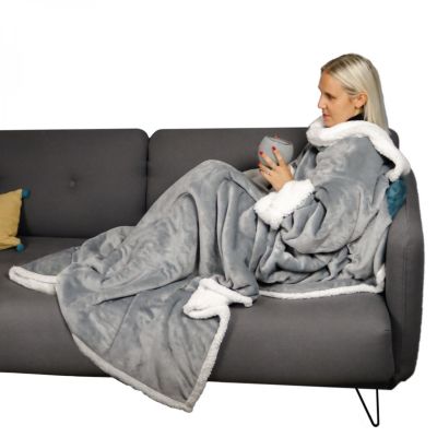 Plaid Avec Manches Vivezen - 140x210 Cm - Double Face Sherpa Et Flanelle - Poche Centrale - Pour Adulte - Plusieurs Coloris