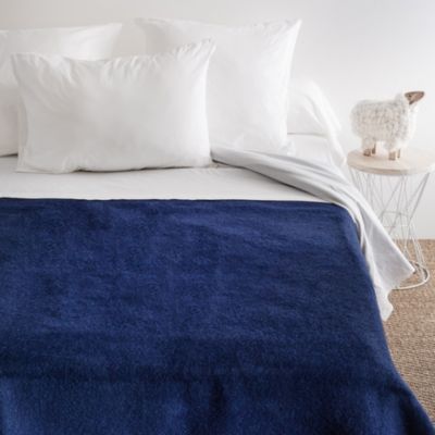 Couverture pure laine vierge Woolmark 500g/m² VOLTA 180x240 cm Bleu Marine/Myosotis