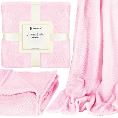 Couverture - SPRINGOS - Zigzag - 130 x 180 cm - Polyester - Rose bébé