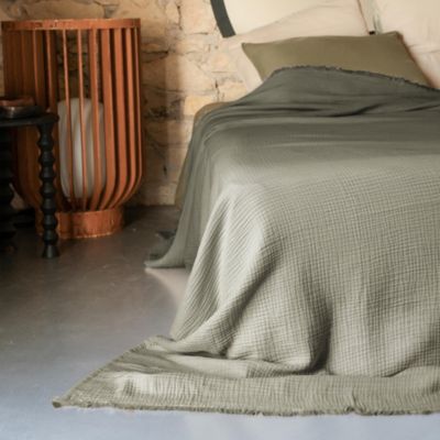 Couvre-lit 150x200 cm coton collection PAROS vert mousse
