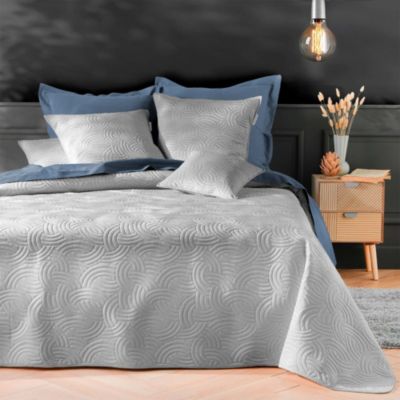 Couvre-lit 2 personnes matelassé 220x240 + 2 taies SOLANGE gris
