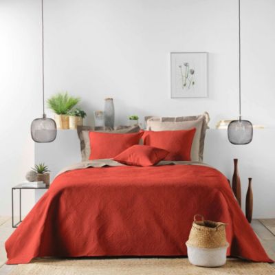 Couvre-lit 2 personnes matelassé 220x240 microfibre unie Romane terracotta