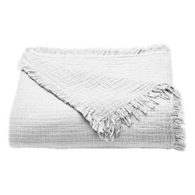Couvre lit à franges "Brehat" Gaze de Coton stonewashed Toison d'or - Brehat Blanc - 270 x 250 cm - Brehat Blanc -