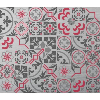 Crédence adhésive carrée effet carreaux de ciment en aluminium Gris, L. 20 x l. 20 x H. 0.3 cm, CIMENT