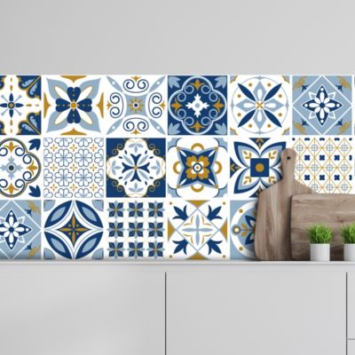 Crédence adhésive carreaux de ciment bleu 60X100cm