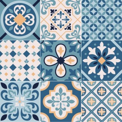 Crédence adhésive carreaux de ciment bleu et beige 50x300cm