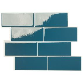 Crédence Adhésive Cuisine et Salle de Bain x4 - Carrelage Mural Smart Tiles, Bleu - 29,36 x 21,29cm