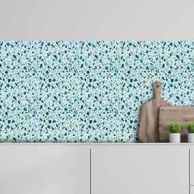 Crédence adhésive décoration terrazzo turquoise 30x70 cm