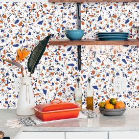 Crédence Adhésive Terrazzo Orange Bleu 400 x 60 cm