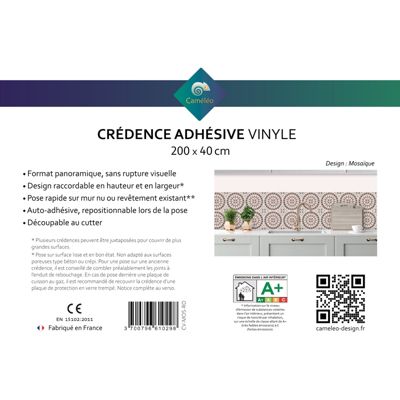 Crédence cuisine adhésive en vinyle effet mosaïque rouge, 200 x 40 cm, design raccordable