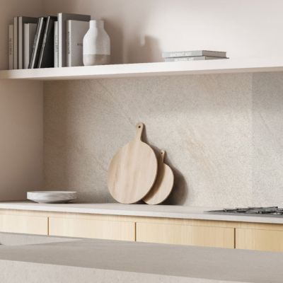 Crédence cuisine adhésive en vinyle imitation grès beige, 200 x 40 cm, design raccordable