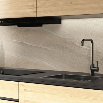 Crédence cuisine adhésive en vinyle imitation grès beige foncé, 200 x 40 cm, design raccordable