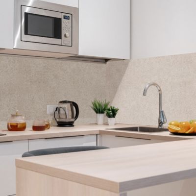 Crédence cuisine adhésive en vinyle imitation granit beige, 200 x 40 cm, design raccordable