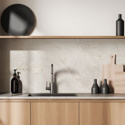 Crédence cuisine adhésive en vinyle imitation marbre beige, 200 x 40 cm, design raccordable