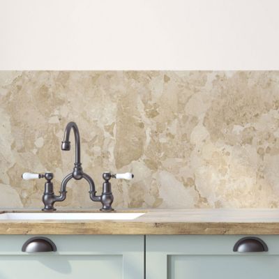 Crédence cuisine adhésive en vinyle imitation marbre Breccia Sarda beige, 200 x 40 cm, design raccordable