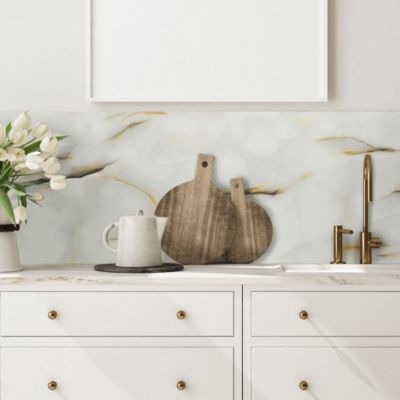 Crédence cuisine adhésive en vinyle imitation onyx blanc et or, 200 x 40 cm, design raccordable