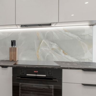 Crédence cuisine adhésive en vinyle imitation onyx gris et or, 200 x 40 cm, design raccordable