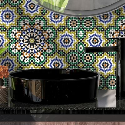 Crédence cuisine adhésive en vinyle modèle VILLA MARRAKECH vert, 200 x 40 cm, design raccordable