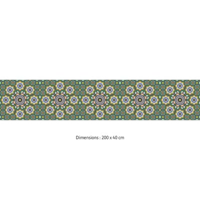 Crédence cuisine adhésive en vinyle modèle VILLA MARRAKECH vert, 200 x 40 cm, design raccordable