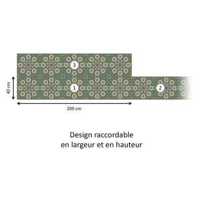 Crédence cuisine adhésive en vinyle modèle VILLA MARRAKECH vert, 200 x 40 cm, design raccordable