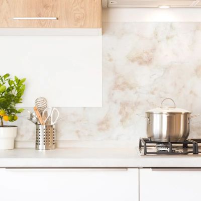 Crédence cuisine en aluminium - effet marbre beige - 200x20 cm (en 2 bandeaux)