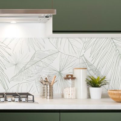 Crédence cuisine en aluminium floral vert 240x50 cm (en 2 bandeaux)