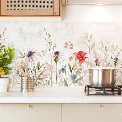 Crédence cuisine en aluminium - motif floral marron - 360x50 cm (en 3 bandeaux)
