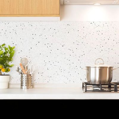Crédence cuisine en aluminium - motif terrazzo blanc et noir - 360x50 cm (en 3 bandeaux)