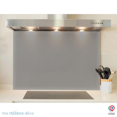 Crédence cuisine fond de hotte Aluminium blanc RAL 9006 - Verre trempé - L 90 cm x H 60 cm - MaCrédenceDéco