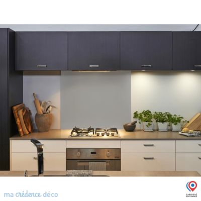 Crédence cuisine fond de hotte Aluminium blanc RAL 9006 - Verre trempé - L 90 cm x H 60 cm - MaCrédenceDéco