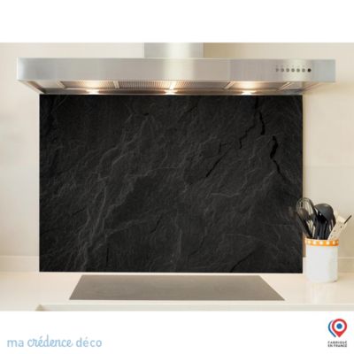 Crédence cuisine fond de hotte Ardoise noir 2 - Verre trempé - L 90 cm x H 70 cm - MaCrédenceDéco