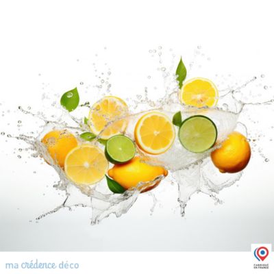 Crédence cuisine fond de hotte Bain de citrons 3 - Verre trempé - L 90 cm x H 50 cm - MaCrédenceDéco