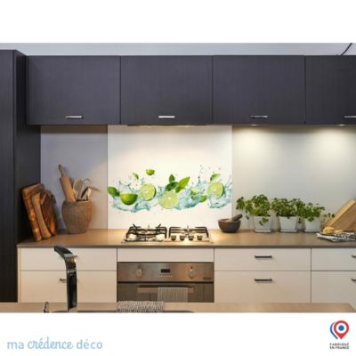 Crédence cuisine fond de hotte Bain de citrons et menthe - Verre trempé - L 70 cm x H 60 cm - MaCrédenceDéco