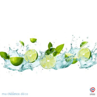 Crédence cuisine fond de hotte Bain de citrons et menthe - Verre trempé - L 70 cm x H 60 cm - MaCrédenceDéco