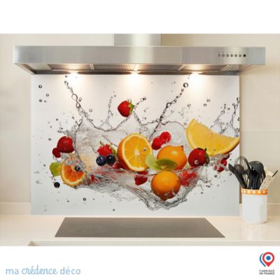 Crédence Cuisine Verre Trempé Fruits Légumes - 90x60 Cm Protection Mur Éclaboussures